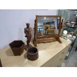 Golfing ornament, 2 small wooden planters and dark oak toilet mirror