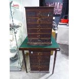 Pair of dark stained wooden 6 drawer pedestals