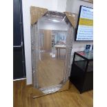 +VAT Large bevelled rectangular gallery type mirror in ornate silver coloured frame