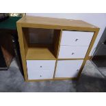 Modern light oak effect storage unit with white door and drawer fronts