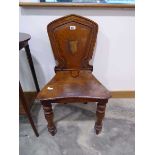 Dark oak hall chair with plaque emblem (detached)