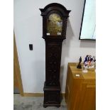 Dark oak cased grandmother clock with barley twist features, Tempus Fugit