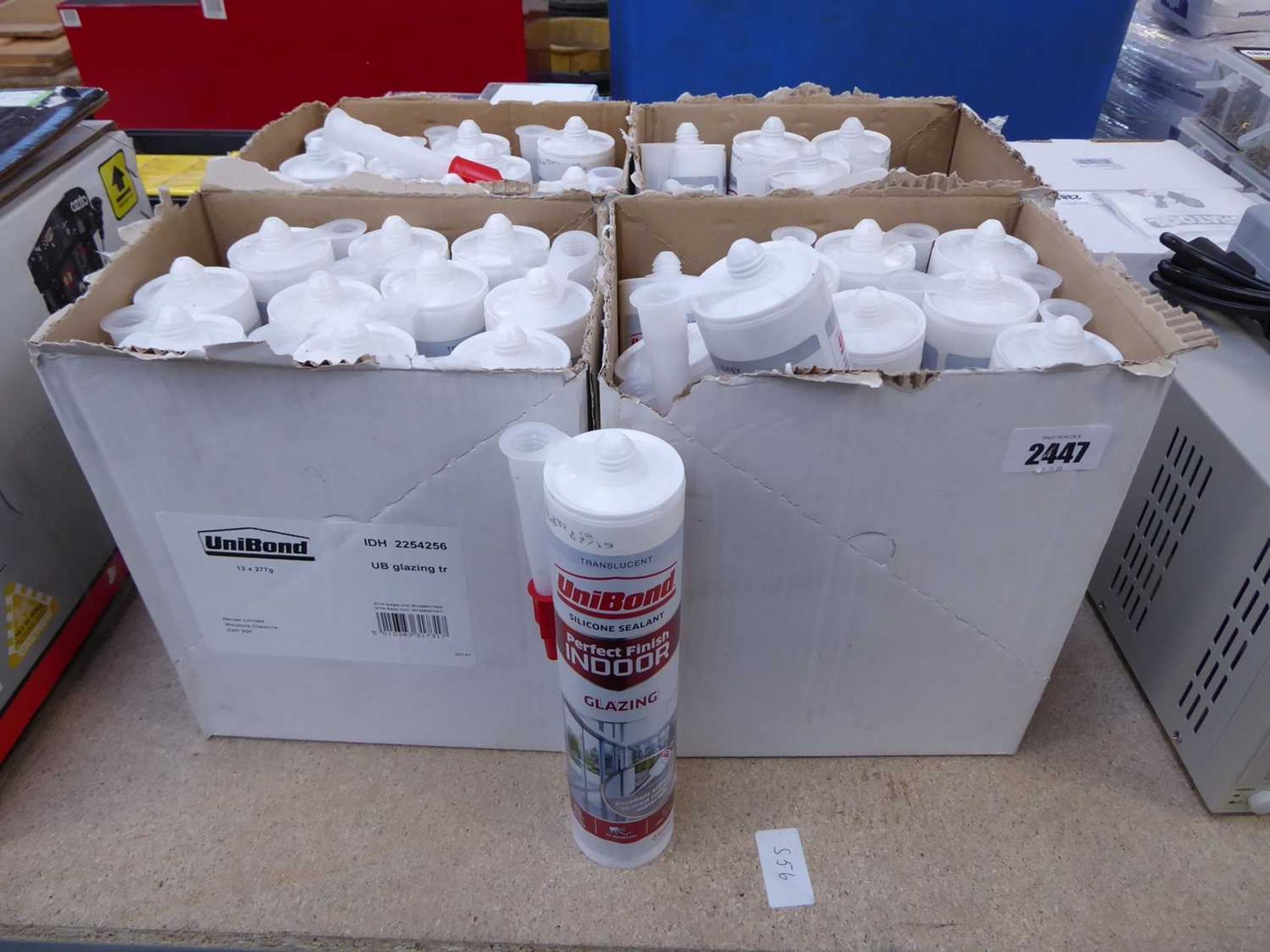 4 boxes containing approx. 30 277g tubes of unibond silicon sealant
