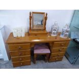 Pine dressing unit with 8 drawers, stool and free standing mirror