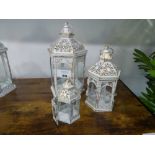 +VAT Graduated set of 3 white and gilt lanterns