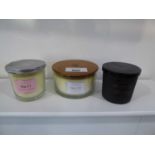 +VAT 3 candles; 1 medium amber woods, 1 small cedar myrrh and black musk, 1 small peony blush