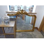 Large bevelled gilt framed over mantle mirror