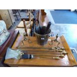 Brass bucket and set of matching fire tools