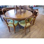 Set of 6 green upholstered mahogany framed balloon back dining chairs