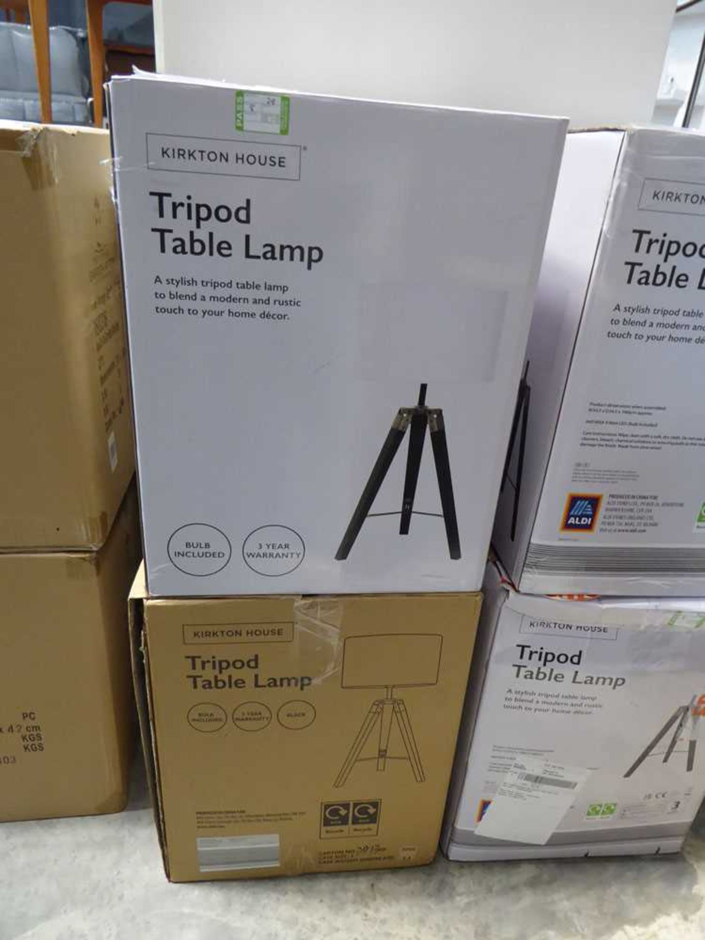 +VAT 2 boxed Kirkton House tripod table lamps