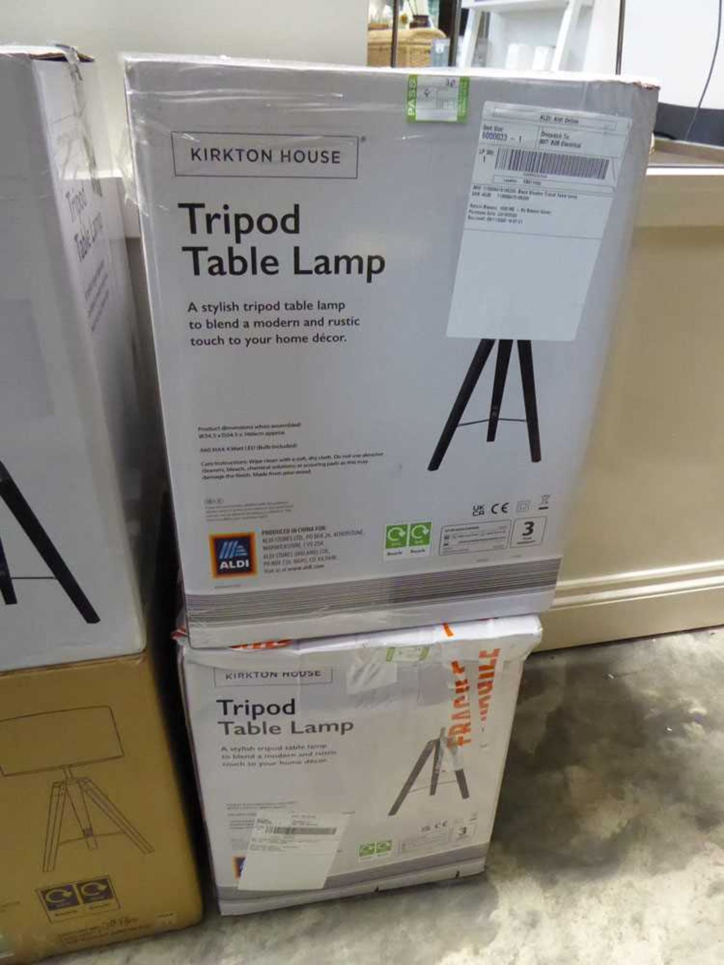 +VAT 2 boxed Kirkton House tripod table lamps