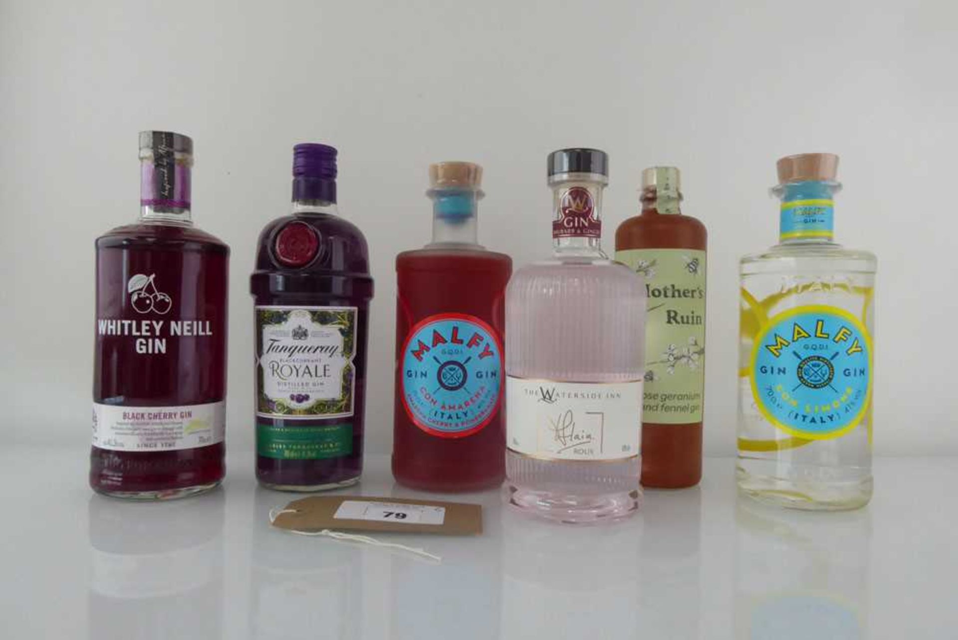 +VAT 6 bottles, 1x The Waterside Inn Alain Roux Rhubarb & Ginger Gin 70cl 40%, 1x Tanqueray - Image 2 of 2