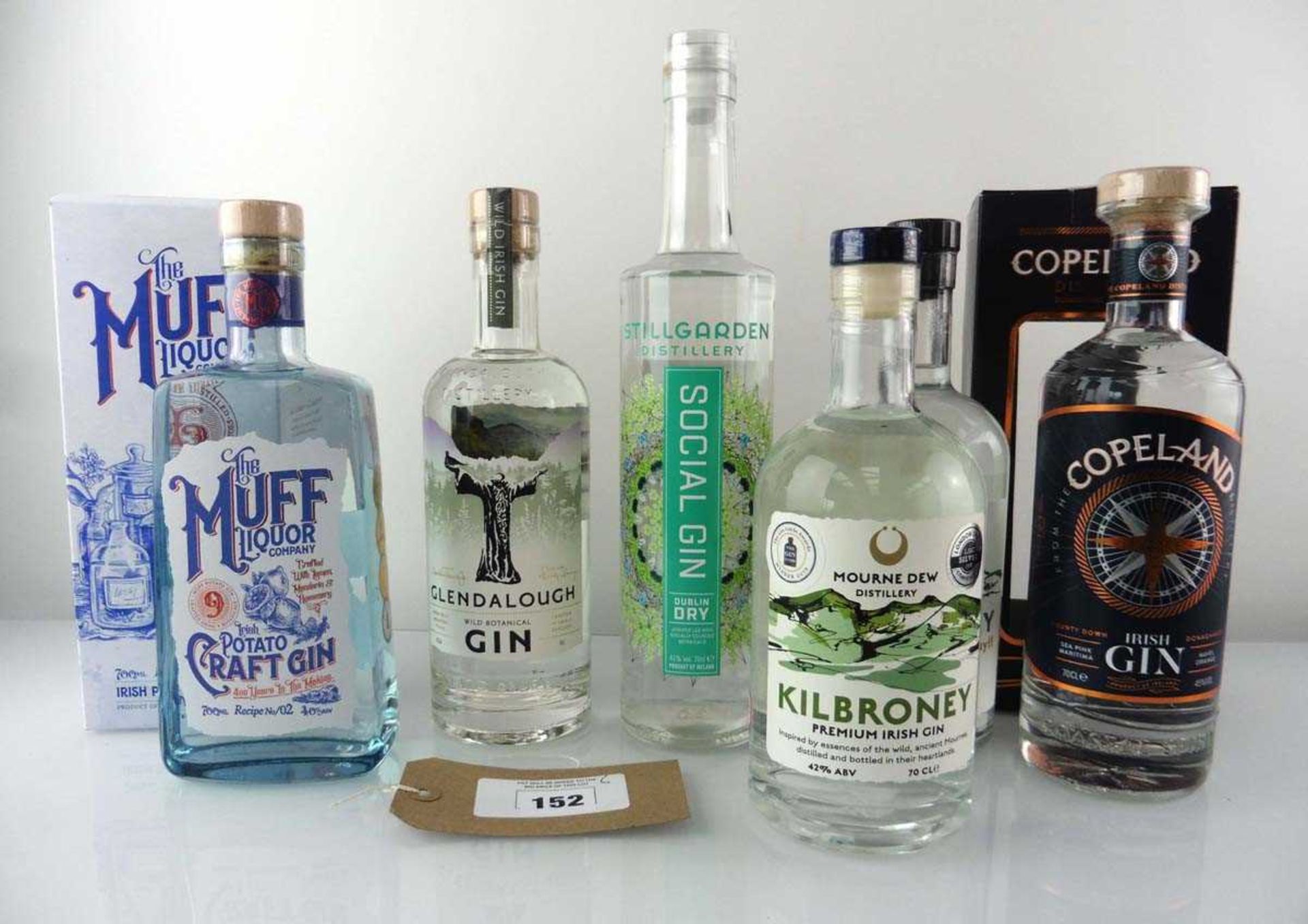 +VAT 6 bottles of Irish Gin, 1x Copeland Irish Gin with box 70cl 45%, 1x The Muff LIquor Company