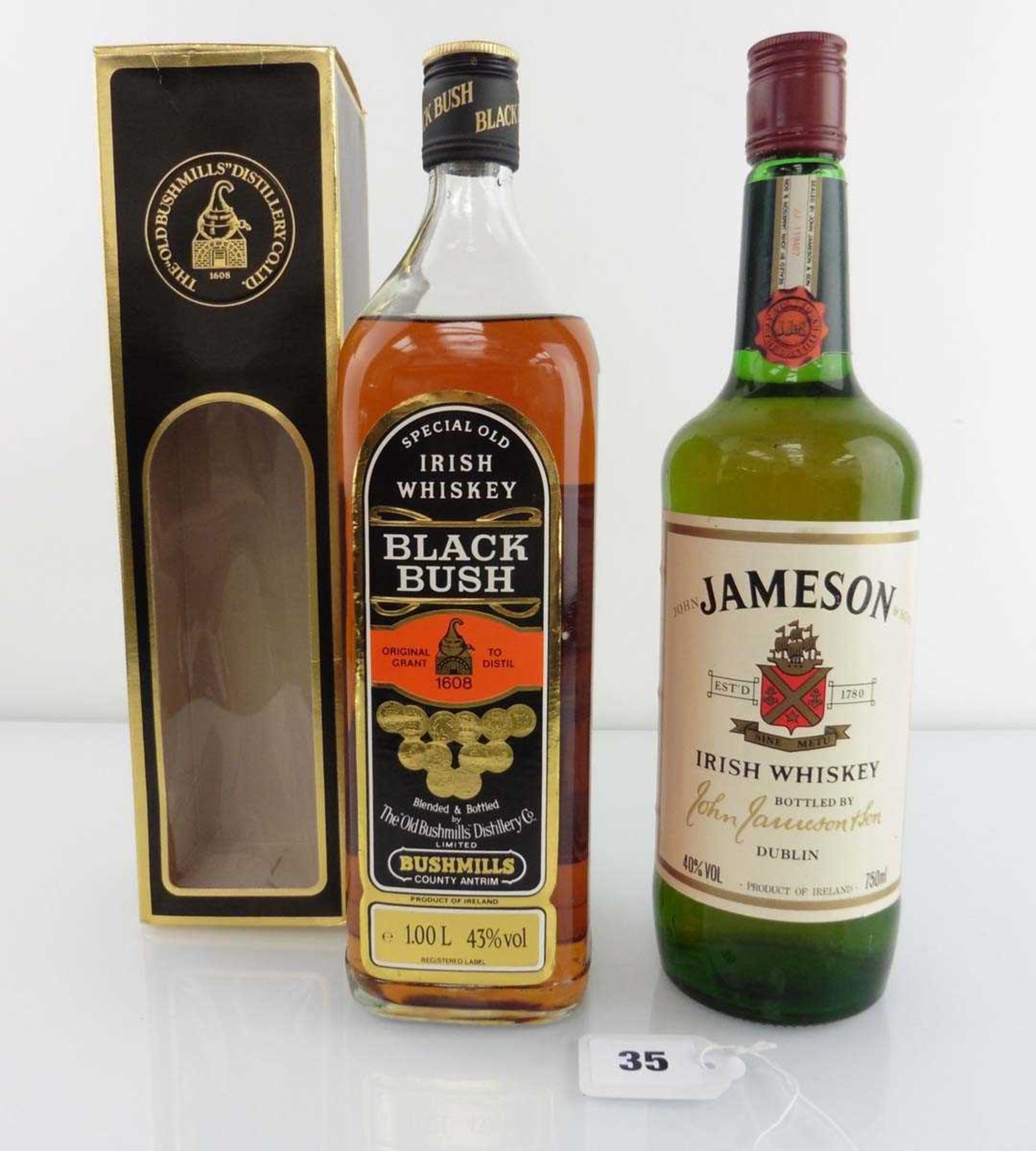 2 old bottles, 1x Bushmills Black Bush Special Old Irish Whiskey with box circa 1990's 1 litre 43% &