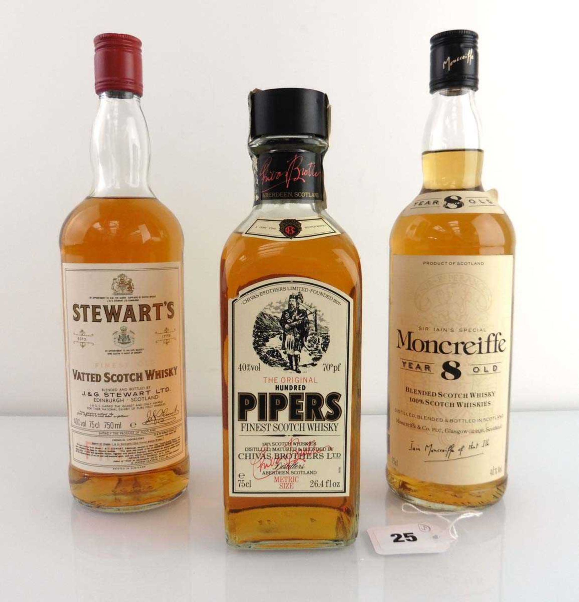 3 old bottles, 1x The Original Hundred Pipers Finest Scotch Whisky by Chivas Brother Circa 1970's