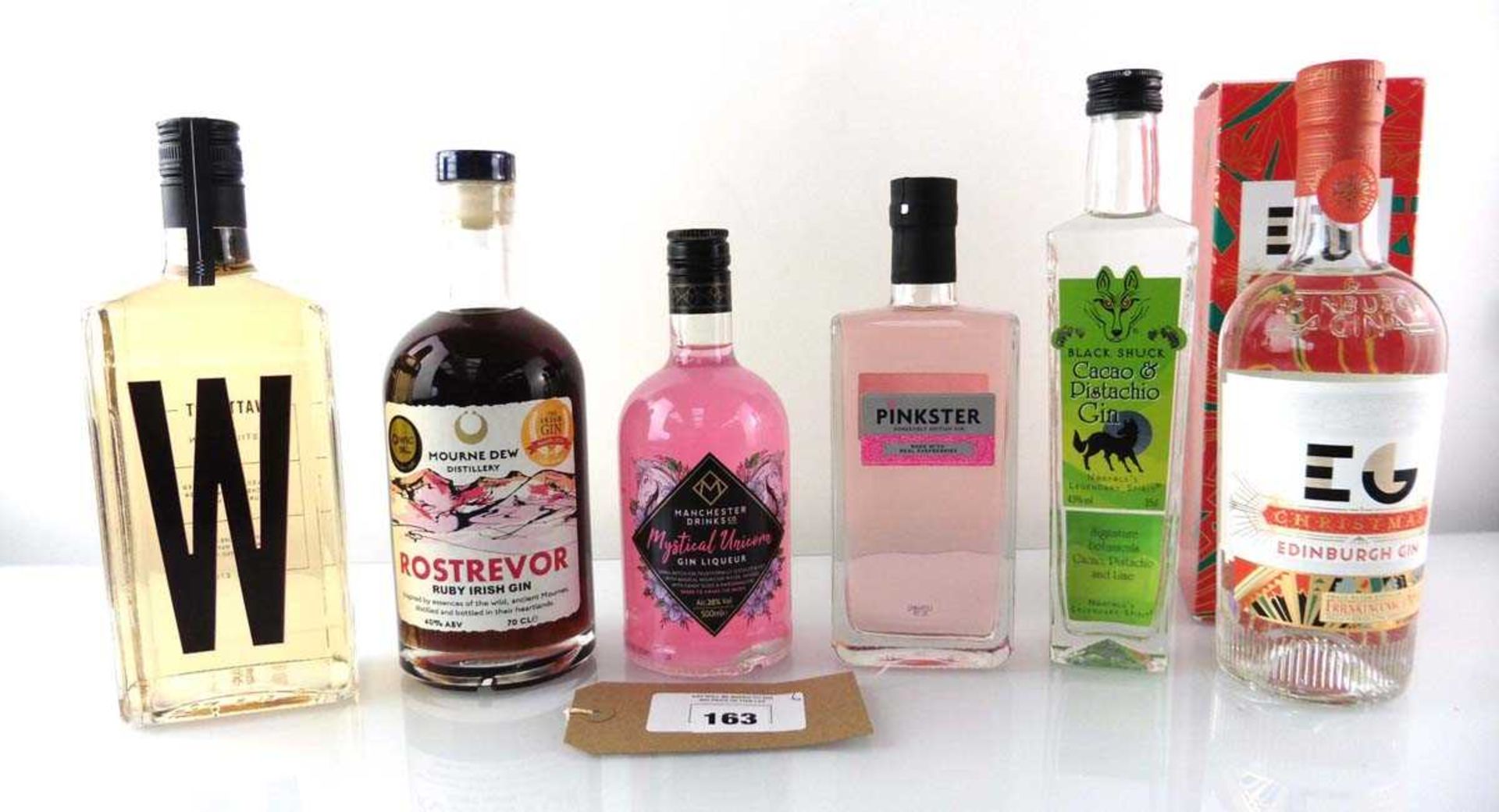 +VAT 6 bottles, 1x Mourne Dew Rostrevor Ruby Irish Gin 70cl 40%, 1x Wattshot Cherry Gin from Malta