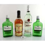 4 various bottles, 1x Bacardi Ron Reserva Superior 8 Anos Cuban Rum 70cl 40%, 1x Bacardi Superior