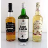 3 bottles, 1x James Buchanan Black & White Choice Old Scotch Whisky 1 litre, 1x Wm. Grant's Single