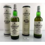 2 bottles of Laphroaig 10 year old Single Islay Malt Scotch Whisky with cartons circa 2000's 70cl