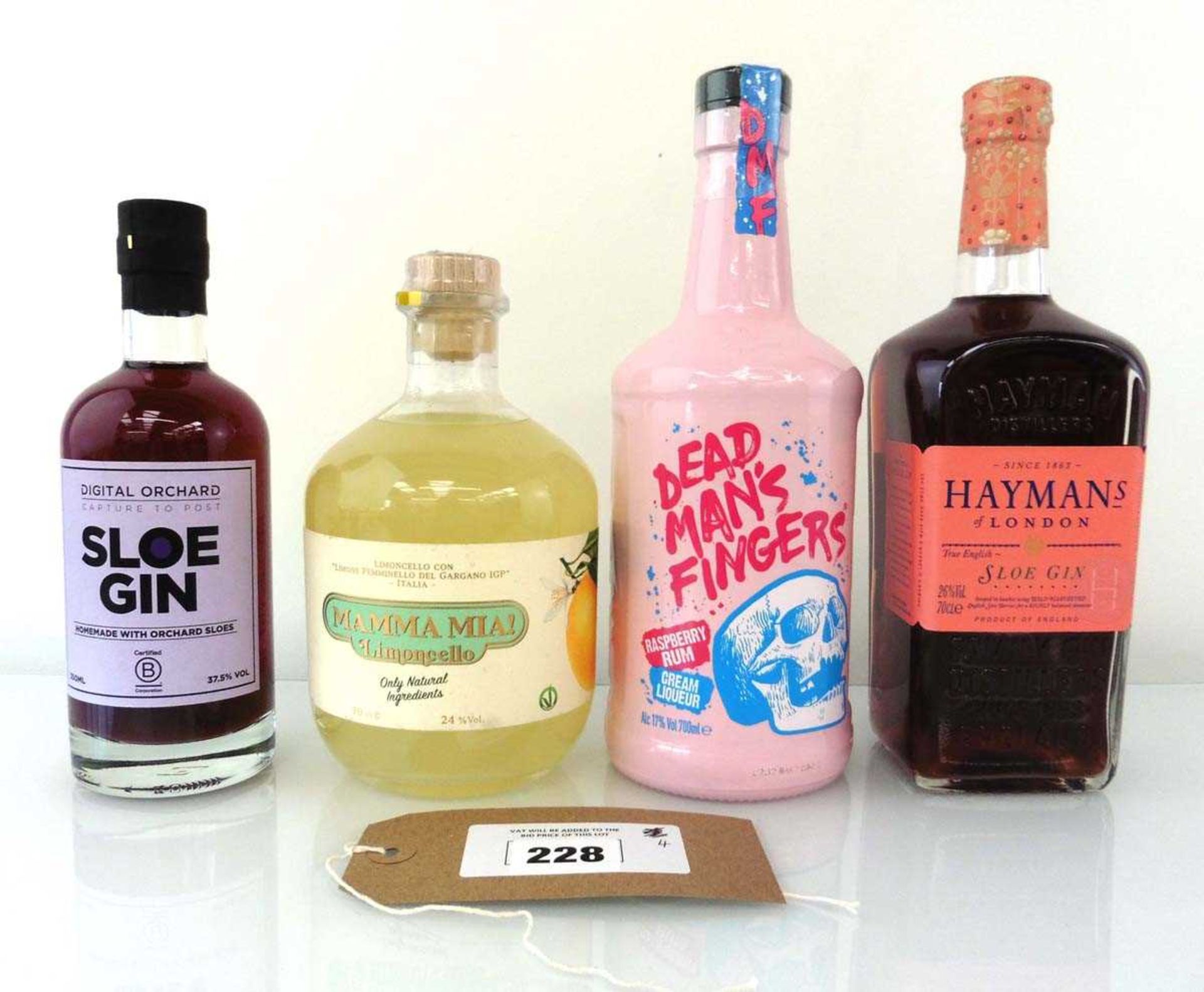 +VAT 4 bottles, 1x Haymans of London Sloe Gin 70cl 26%, 1x Digital Orchard Sloe Gin 35cl 37.5%, 1x