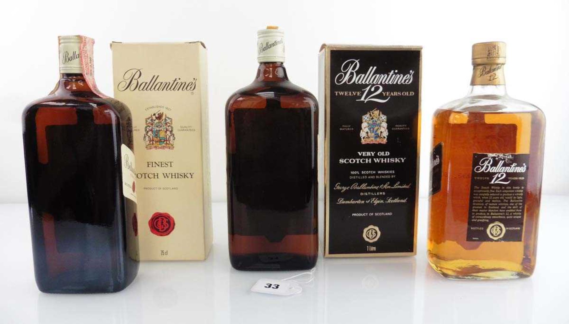 3 bottles of Ballantine's Scotch Whisky, 1x 1 litre 43%, 1x 12 year old circa 1980's with box 1 - Image 2 of 2