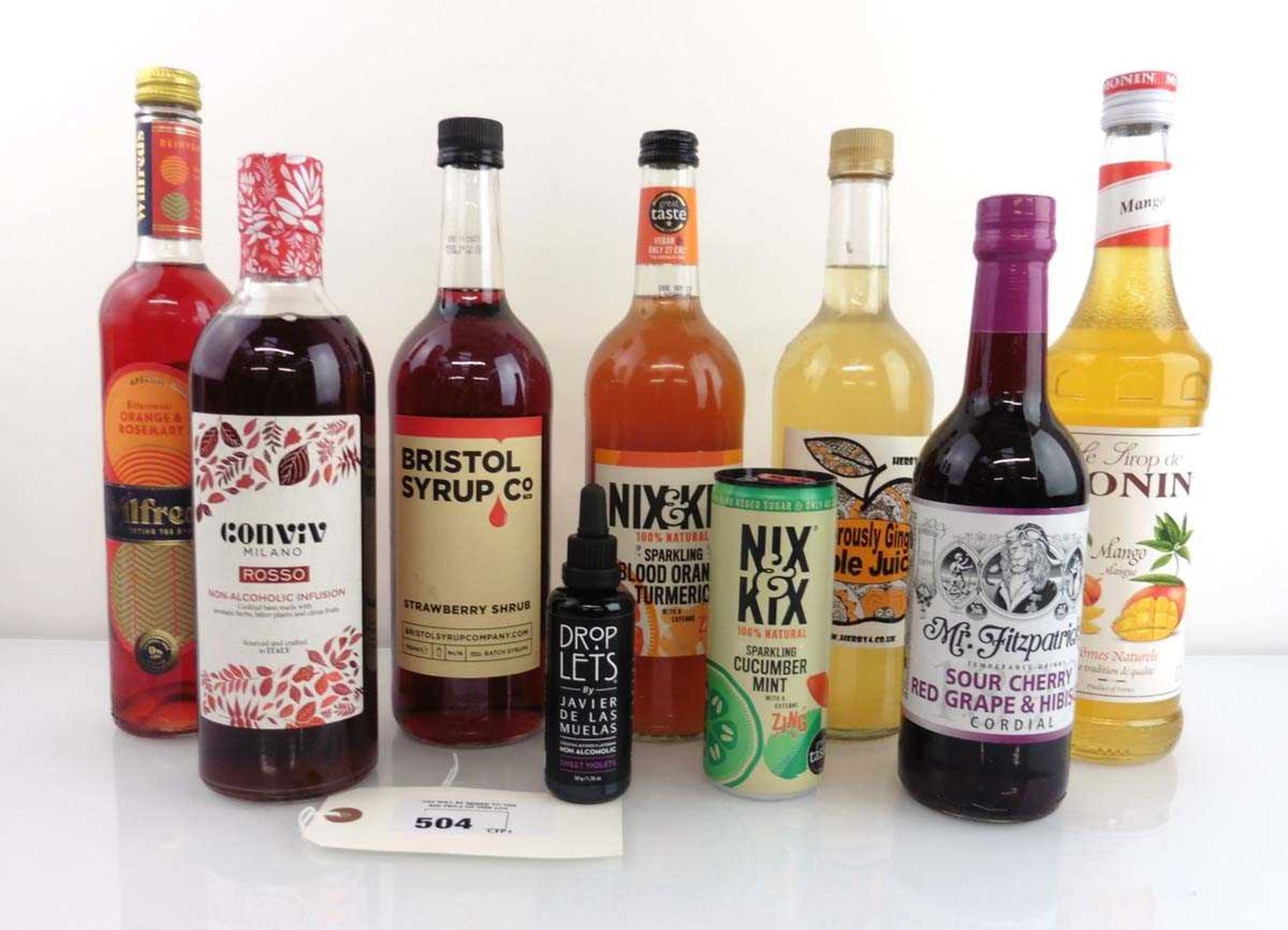 +VAT Various alcohol free drinks & syrups to include: 17 x cans of Nix & Kix Sparkling Cucumber &