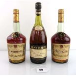 3 old bottles of Cognac circa 1970's, 1x Remy Martin Fine Champagne Cognac 68cl 40% & 2x Hennessy
