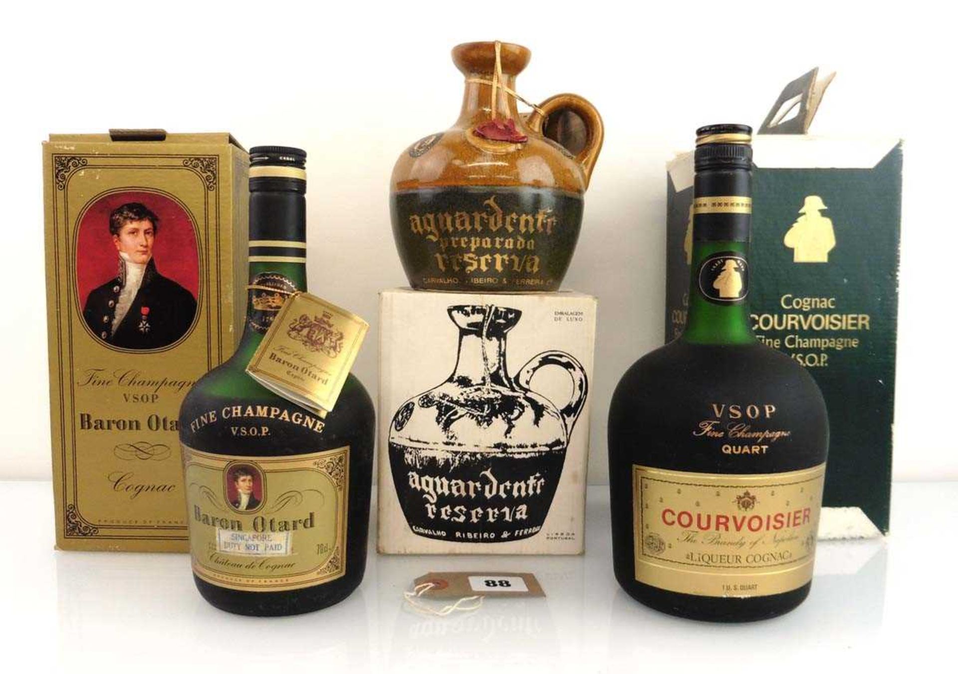 3 old bottles, 1x Courvoisier VSOP Fine Champagne Liqueur Cognac with London Airports Duty Free