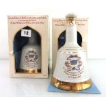 2 Bell's Ceramic Celebration Decanters for Prince William 1982 with boxes 50cl 40%