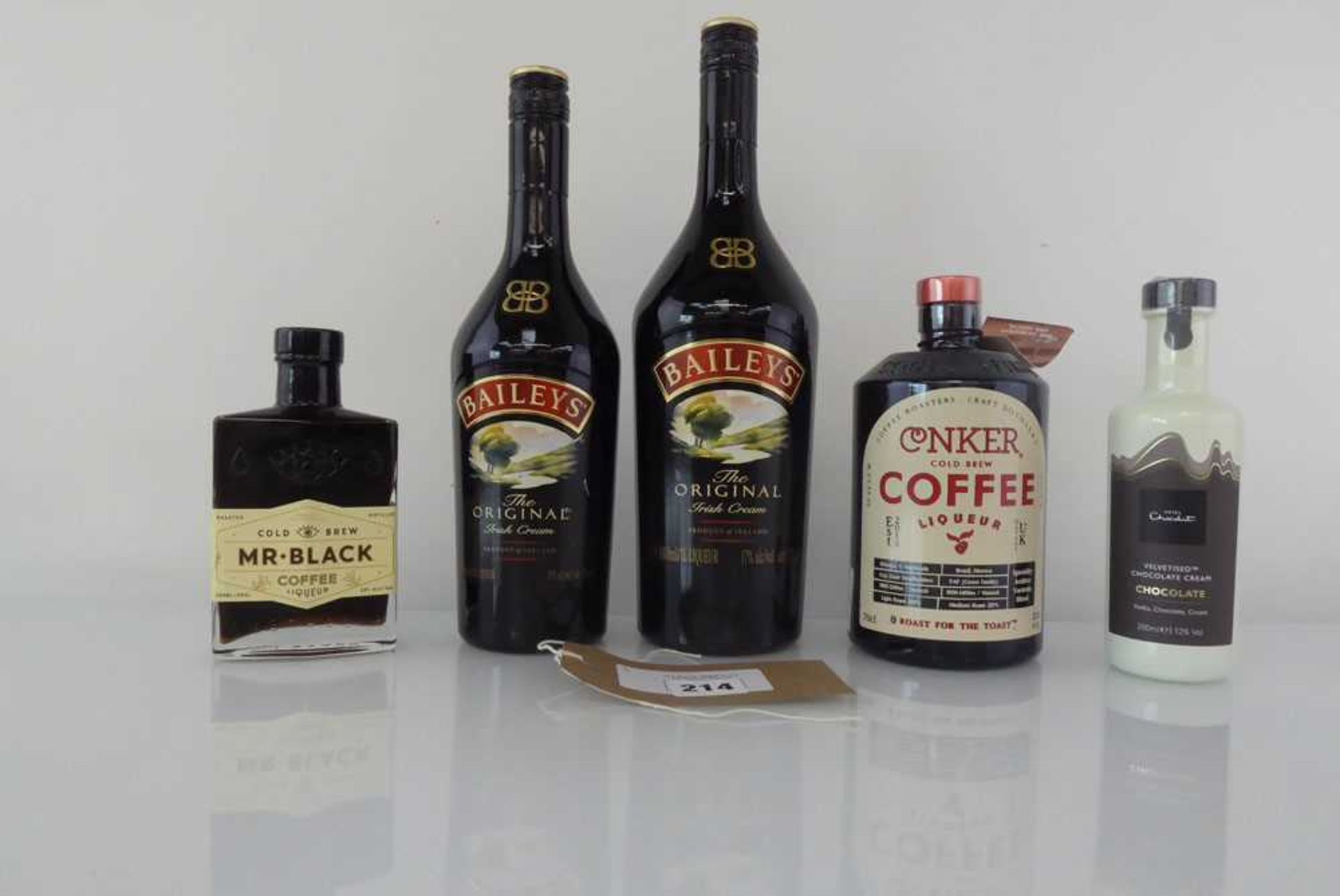 +VAT 5 Various bottles, 2x Baileys Original Irish Cream 1 litre & 70cl 17%, 1x Conker Cold Brew