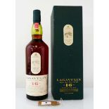 A bottle of Lagavulin 16 year old Single Islay Malt Scotch Whisky by White Horse Distillers with box