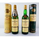 2 bottles of Glenlivet 12 year old Pure Single Malt Scotch Whisky with cartons, old styles 40% 70cl