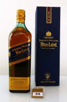 A bottle of Johnnie Walker Blue Label Scotch Whisky with box old style, Bottle No. Q37737JW 43%