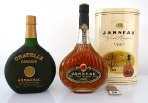 2 bottles of Armagnac, 1x Chatelle Napoleon Armagnac 40% 70cl & 1x Janneau VSOP Grand Armagnac