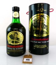 A bottle of Bunnahabhain 12 year old Single Islay Malt Scotch Whisky with carton old style circa