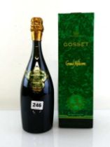A bottle of 1989 Gosset 'Grand Millesime' Brut Champagne with box