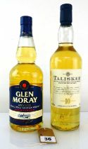 2 bottles of Single Malt Scotch Whisky, 1x Talisker 10 year old 45.8% 70cl & 1x Glen Moray