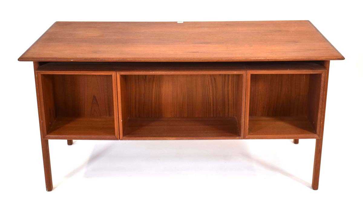 A 1960's Danish teak and crossbanded desk designed by Arne Vodder (1926-2009), the two 'floating' - Image 6 of 6
