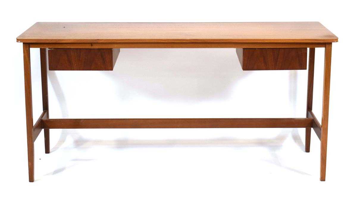 A Vanson walnut console table on square tapering legs, with a pair of associated contemporary