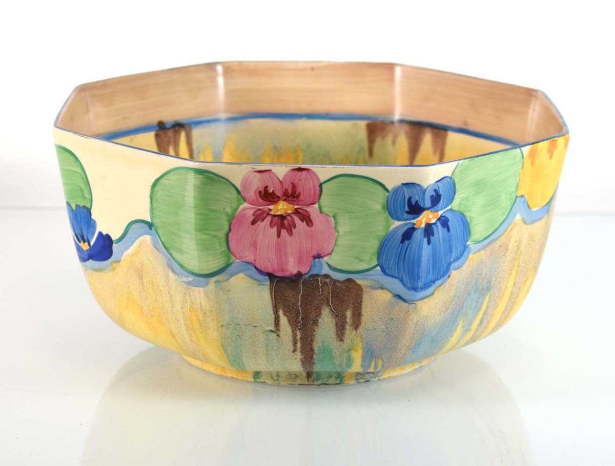 Clarice Cliff for Newport Pottery, aa Bizarre Range bowl of octagonal form decorated in the 'Delecia