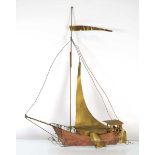 Daniel d'Haeseleer: a copper and brass wall sculpture modelled as a sailing boat, w. 36 cm, h. 45