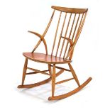 Illum Wikkelso (1919-1990) for Niels Eilersen, a Danish No. 3 rocking chair in beech, circa 1960