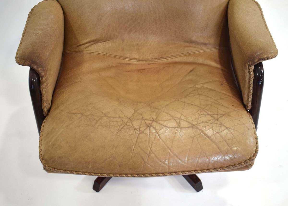A 1970's Danish reclining high-back armchair by Berg Furniture, the buffalo leather seat with - Image 3 of 3