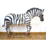 A 'life-size' zoological model of a zebra, wirework covered in fabric, h. approx. 144 cm, l. approx.