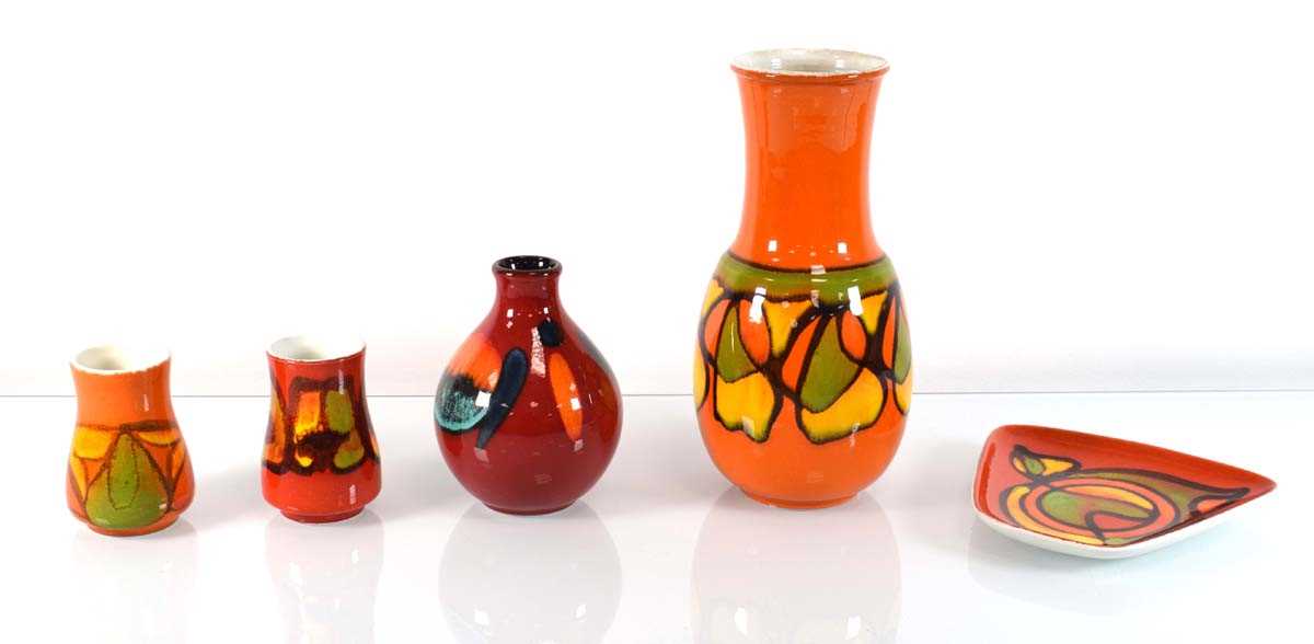 A group of five Poole Pottery 'Delphis' Range items including four vases and a tray (5) - Image 2 of 2