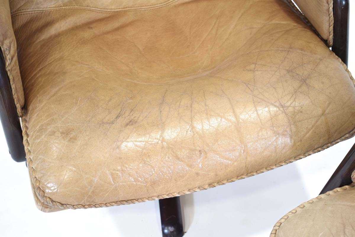 A pair of 1970's Danish reclining high-back armchairs by Berg Furniture, the buffalo leather seats - Image 3 of 5