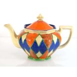 Clarice Cliff for Newport Pottery, an 'Original Bizarre' Athens teapot and cover, c. 1928, printed