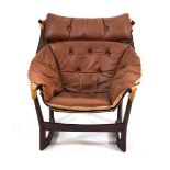 Tormod Alnaes (1921-2003) for Sorliemobler, a Norwegian leather slung 'Trega' armchair on stained