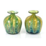 A pair of Mdina glass vases in greens and blues, signed, h. 14 cm