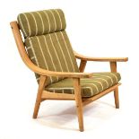 Hans Wegner (1914-2007) for Getama, a 1960's Danish oak GE-530 armchair with loose green striped